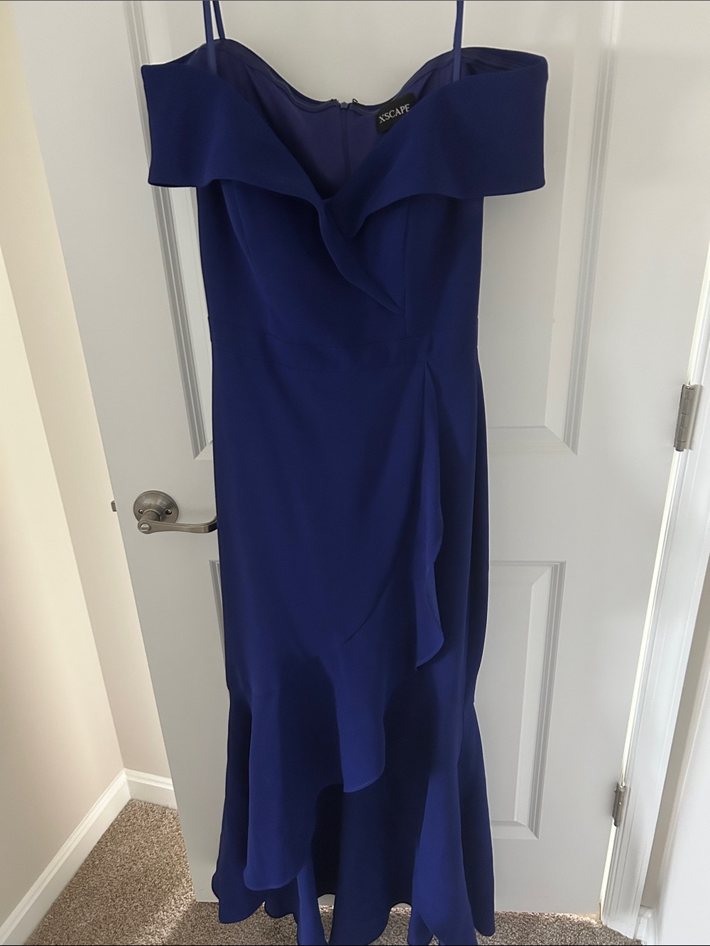 Xscape Royal Blue Off-Shoulder Ruffle Maxi Dress
